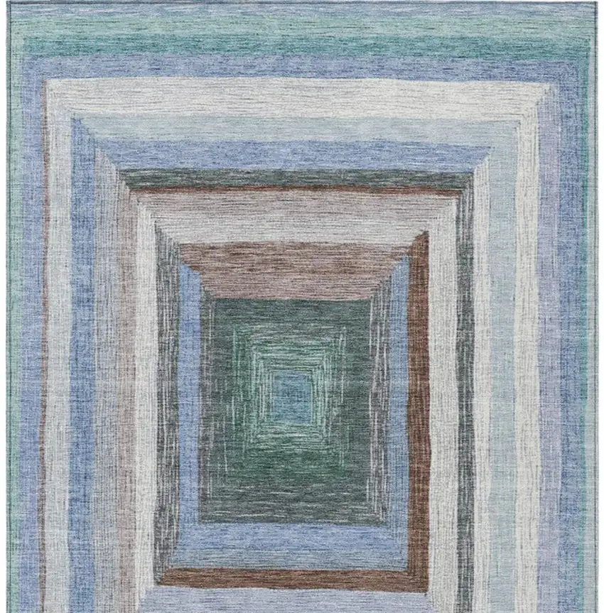 Denim Blue Brown And Sky Blue Geometric Washable Indoor Outdoor Area Rug Photo 3