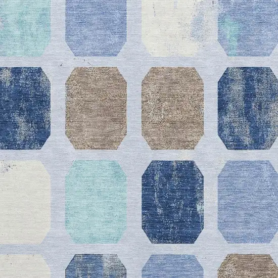 Denim Blue Brown And Teal Geometric Washable Area Rug With UV Protection Photo 3