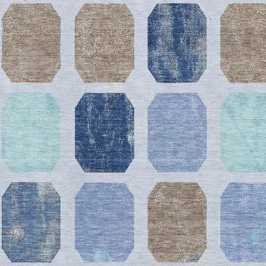 Denim Blue Brown And Teal Geometric Washable Area Rug With UV Protection Photo 3