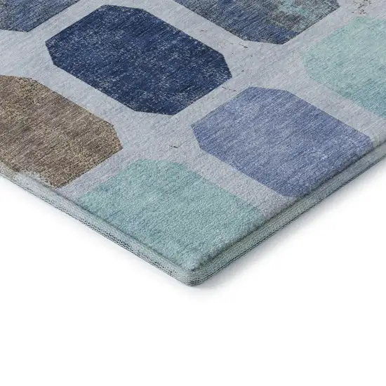 Denim Blue Brown And Teal Geometric Washable Area Rug With UV Protection Photo 8