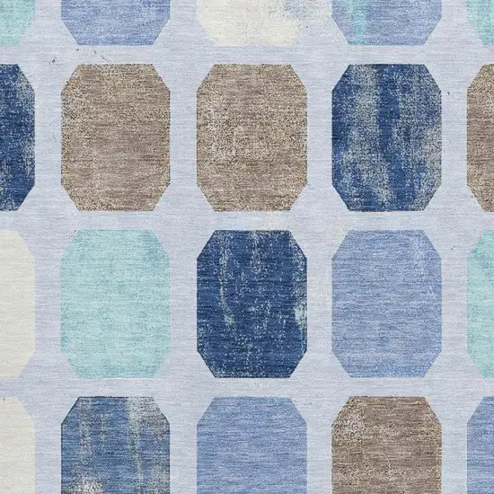 Denim Blue Brown And Teal Geometric Washable Area Rug With UV Protection Photo 3