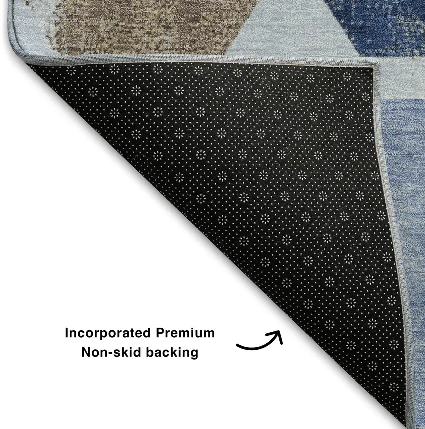 Denim Blue Brown And Teal Geometric Washable Area Rug With UV Protection Photo 7