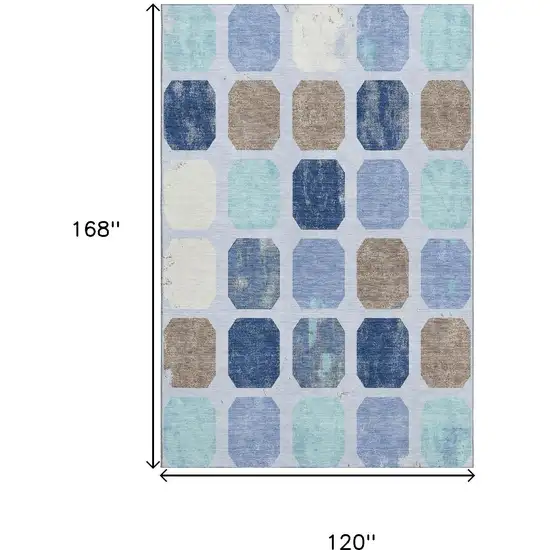 Denim Blue Brown And Teal Geometric Washable Area Rug With UV Protection Photo 9