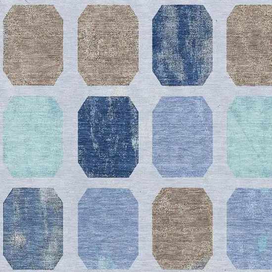 Denim Blue Brown And Teal Geometric Washable Area Rug With UV Protection Photo 3