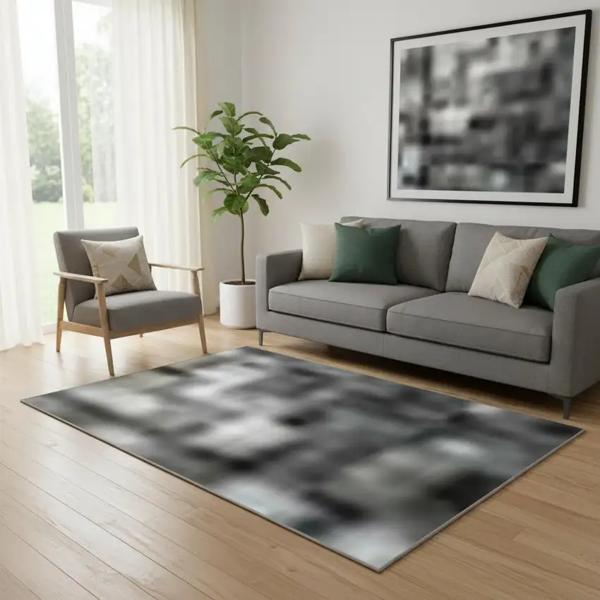 Denim Blue Charcoal And Gray Abstract Washable Area Rug With UV Protection Photo 2