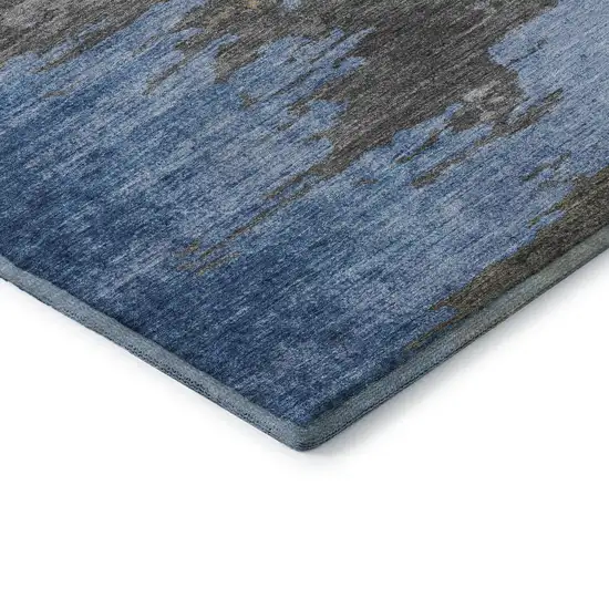 Denim Blue Charcoal And Gray Abstract Washable Area Rug With UV Protection Photo 9