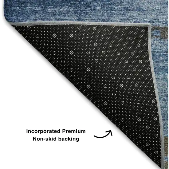 Denim Blue Charcoal And Gray Abstract Washable Area Rug With UV Protection Photo 8