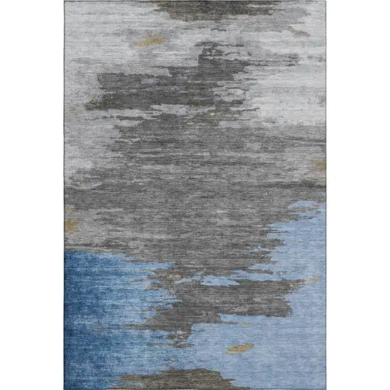 Denim Blue Charcoal And Gray Abstract Washable Area Rug With UV Protection Photo 7