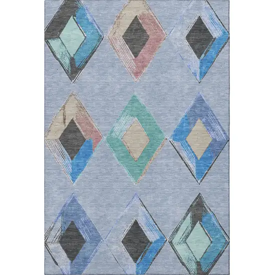 Denim Blue Charcoal And Mauve Geometric Washable Area Rug With UV Protection Photo 4