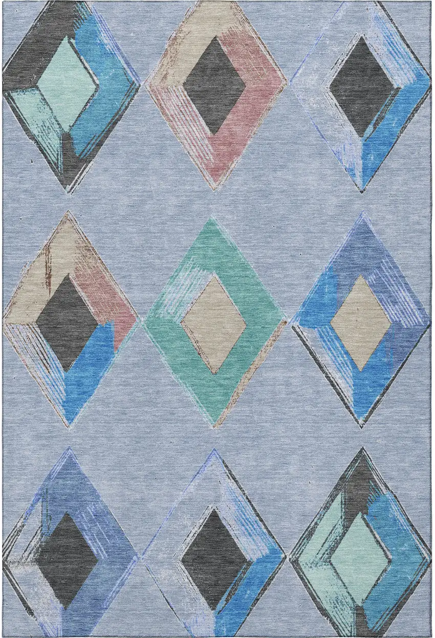 Denim Blue Charcoal And Mauve Geometric Washable Area Rug With UV Protection Photo 4