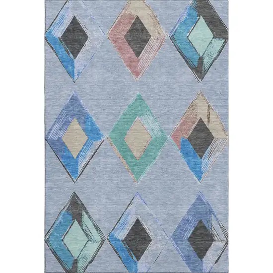 Denim Blue Charcoal And Mauve Geometric Washable Area Rug With UV Protection Photo 1