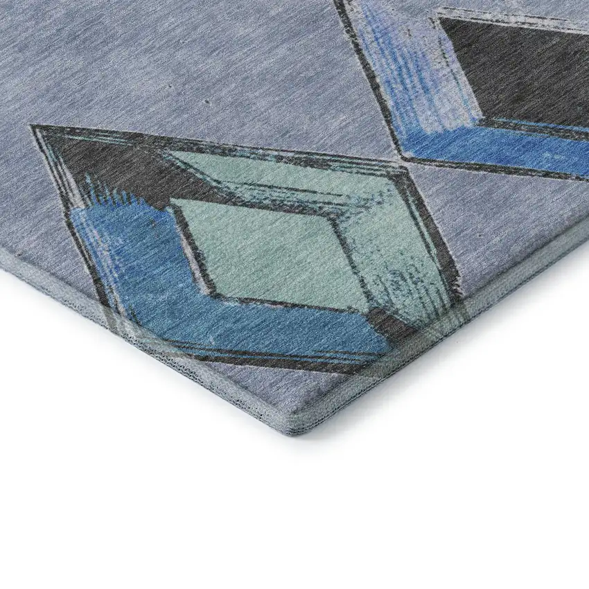 Denim Blue Charcoal And Mauve Geometric Washable Area Rug With UV Protection Photo 8