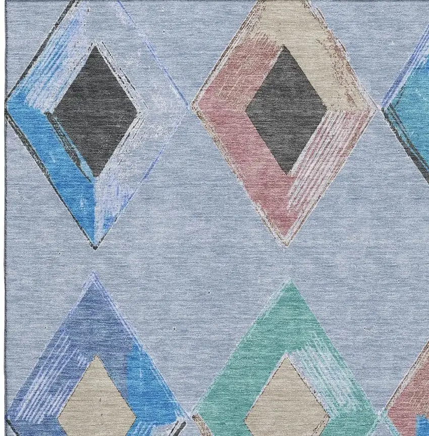 Denim Blue Charcoal And Mauve Geometric Washable Area Rug With UV Protection Photo 3