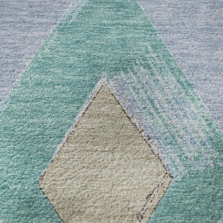 Denim Blue Charcoal And Mauve Geometric Washable Area Rug With UV Protection Photo 8