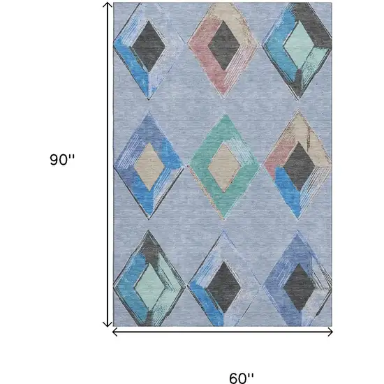 Denim Blue Charcoal And Mauve Geometric Washable Area Rug With UV Protection Photo 9