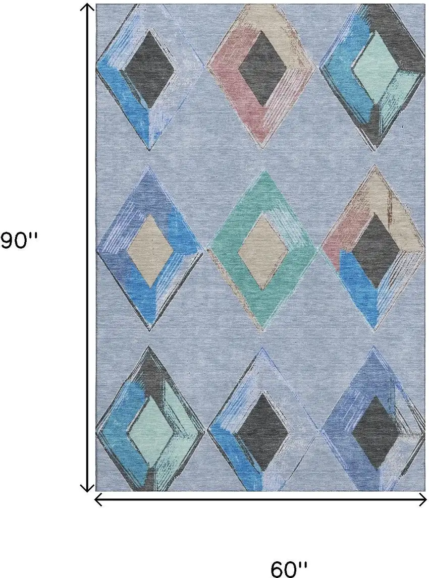 Denim Blue Charcoal And Mauve Geometric Washable Area Rug With UV Protection Photo 9