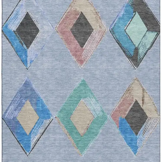 Denim Blue Charcoal And Mauve Geometric Washable Area Rug With UV Protection Photo 4