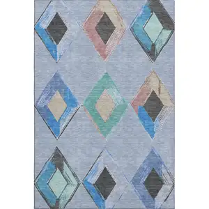Photo of Denim Blue Charcoal And Mauve Geometric Washable Area Rug With UV Protection