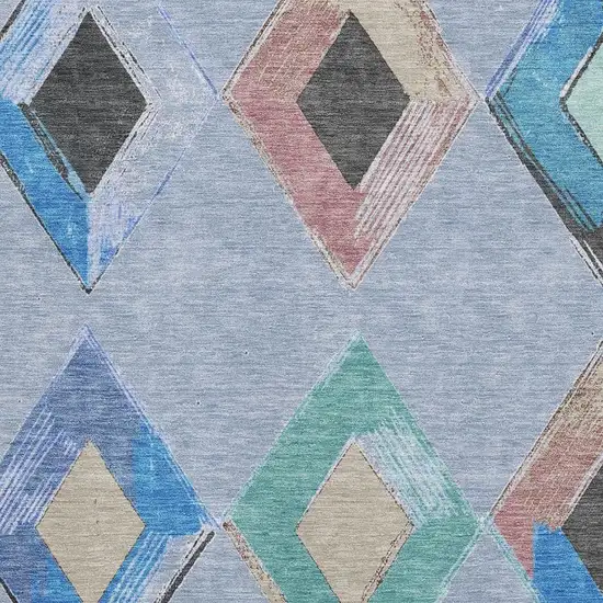 Denim Blue Charcoal And Mauve Geometric Washable Area Rug With UV Protection Photo 3