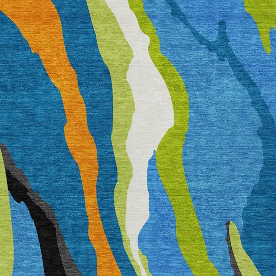 Denim Blue Copper And Green Abstract Washable Indoor Outdoor Area Rug Photo 5