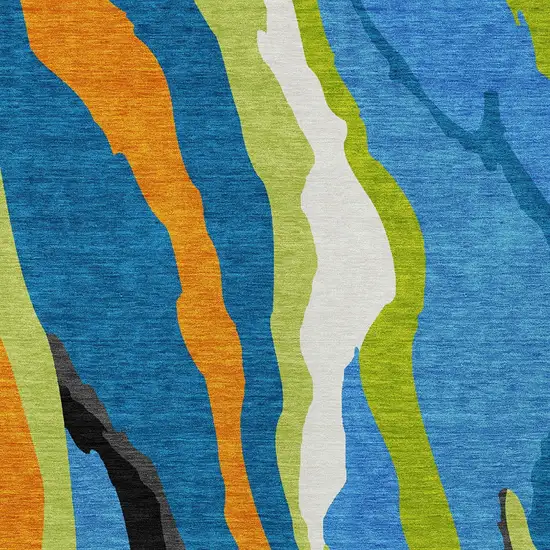 Denim Blue Copper And Green Abstract Washable Indoor Outdoor Area Rug Photo 5