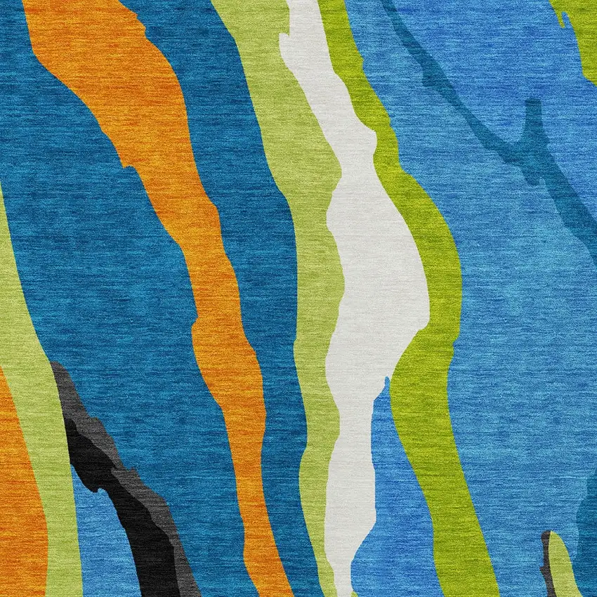 Denim Blue Copper And Green Abstract Washable Indoor Outdoor Area Rug Photo 5