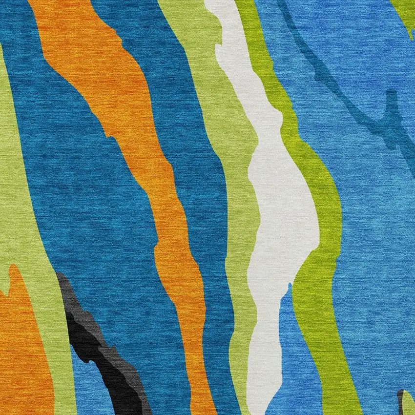 Denim Blue Copper And Green Abstract Washable Indoor Outdoor Area Rug Photo 5