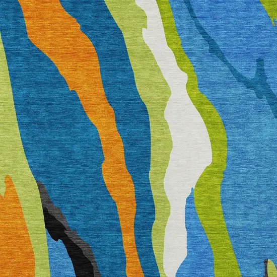 Denim Blue Copper And Green Abstract Washable Indoor Outdoor Area Rug Photo 5