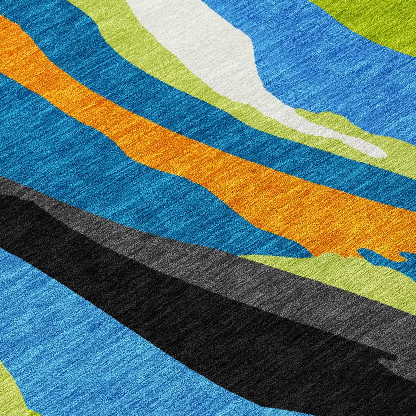 Denim Blue Copper And Green Abstract Washable Indoor Outdoor Area Rug Photo 4