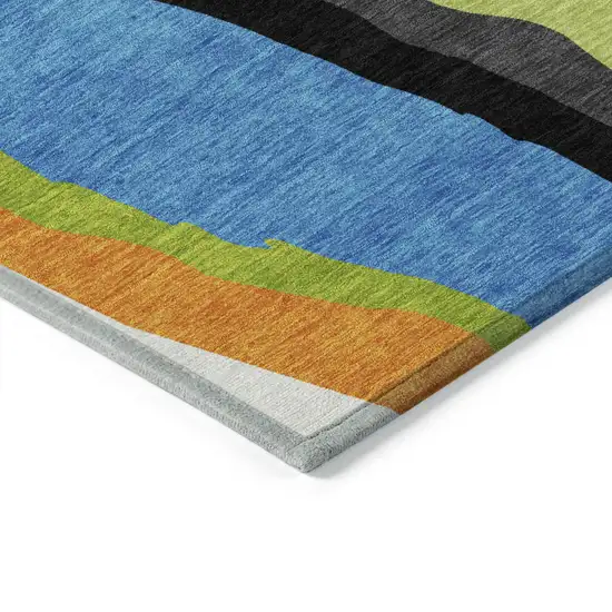Denim Blue Copper And Green Abstract Washable Indoor Outdoor Area Rug Photo 3