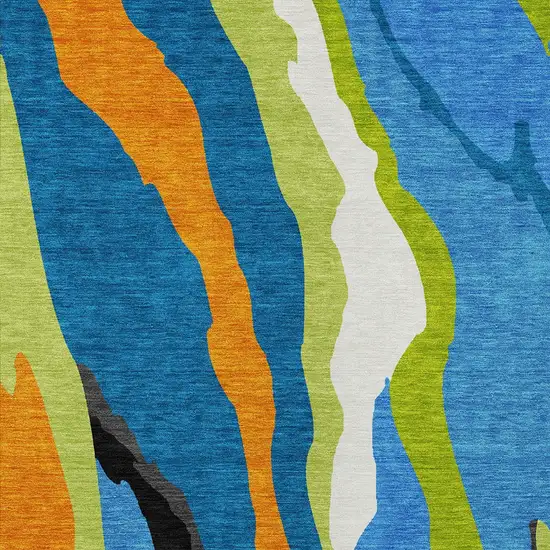 Denim Blue Copper And Green Abstract Washable Indoor Outdoor Area Rug Photo 5