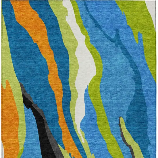 Denim Blue Copper And Green Abstract Washable Indoor Outdoor Area Rug Photo 6