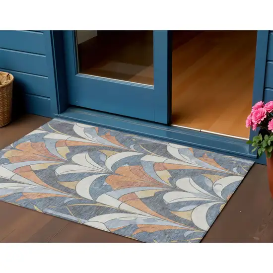 Denim Blue Copper And Ivory Geometric Washable Indoor Outdoor Area Rug Photo 2