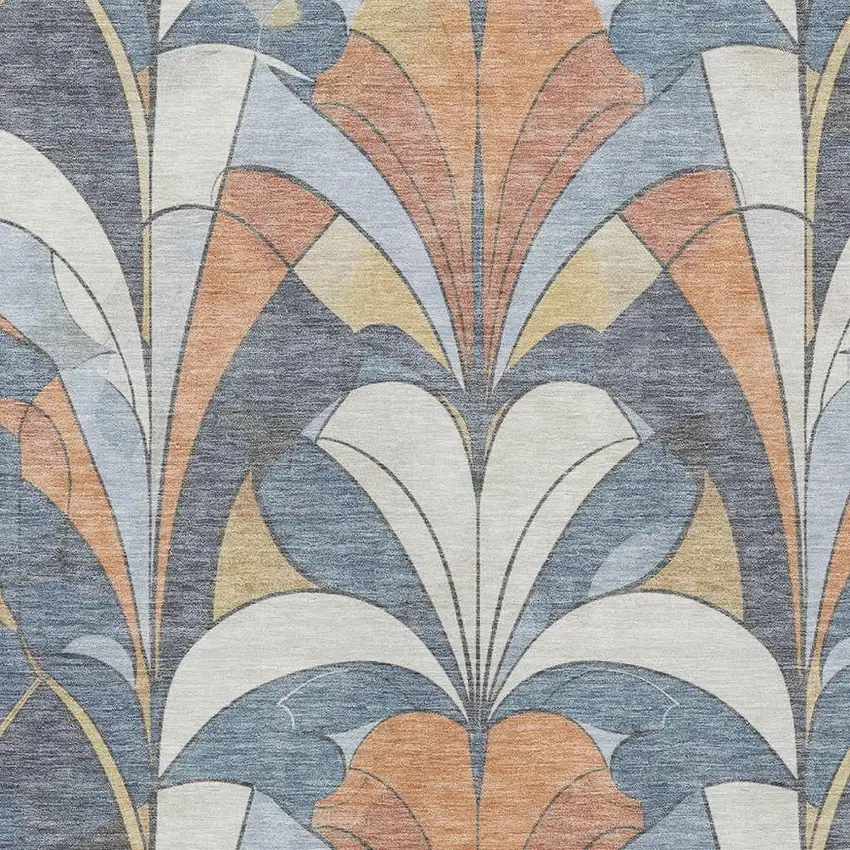 Denim Blue Copper And Ivory Geometric Washable Indoor Outdoor Area Rug Photo 6