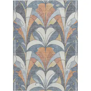 Photo of Denim Blue Copper And Ivory Geometric Washable Indoor Outdoor Area Rug