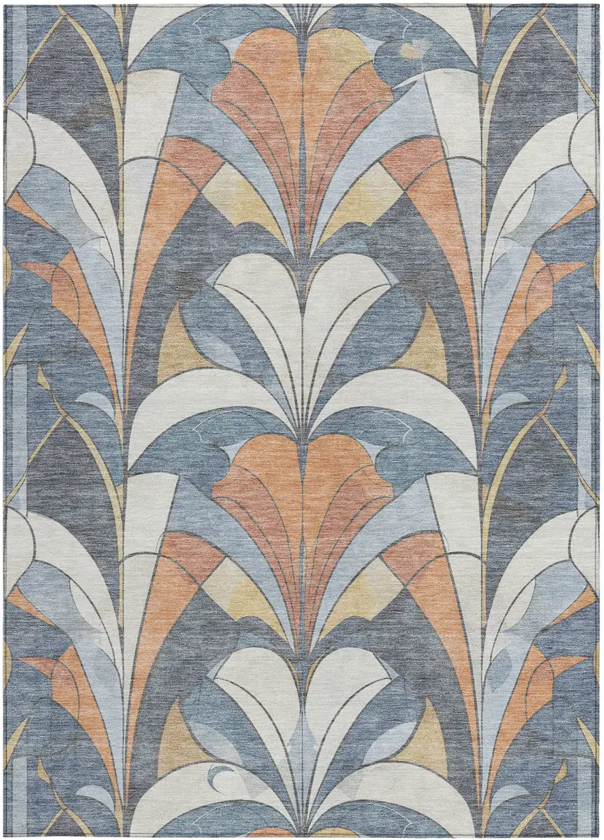 Denim Blue Copper And Ivory Geometric Washable Indoor Outdoor Area Rug Photo 1