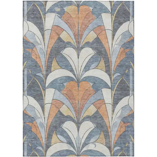 Denim Blue Copper And Ivory Geometric Washable Indoor Outdoor Area Rug Photo 3