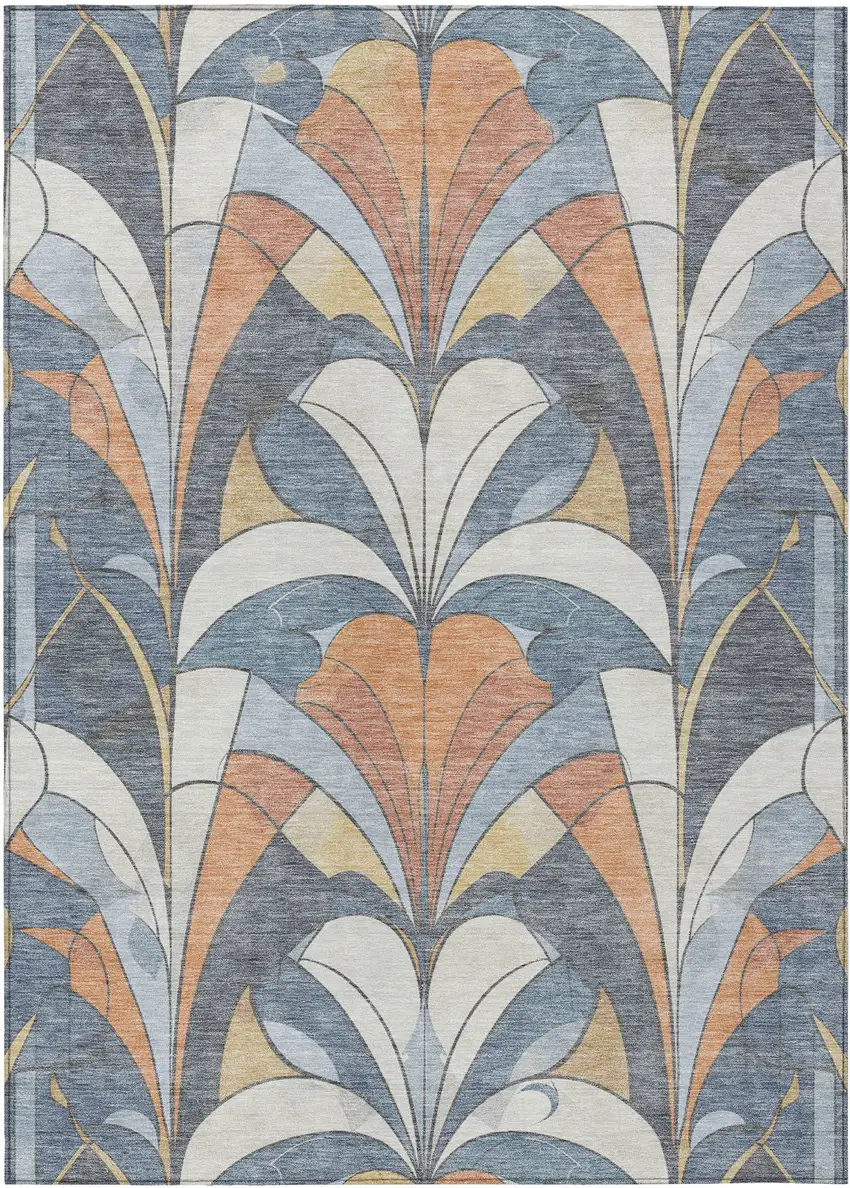 Denim Blue Copper And Ivory Geometric Washable Indoor Outdoor Area Rug Photo 3