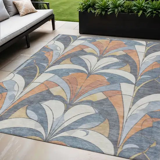 Denim Blue Copper And Ivory Geometric Washable Indoor Outdoor Area Rug Photo 2