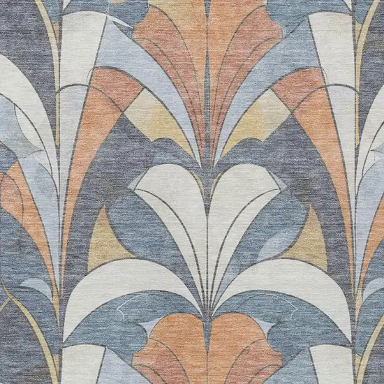 Denim Blue Copper And Ivory Geometric Washable Indoor Outdoor Area Rug Photo 6