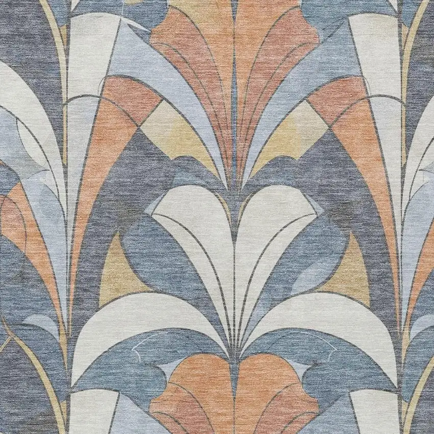 Denim Blue Copper And Ivory Geometric Washable Indoor Outdoor Area Rug Photo 6