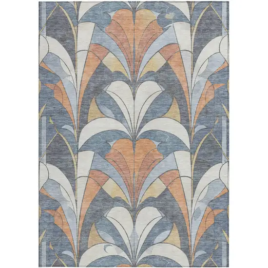 Denim Blue Copper And Ivory Geometric Washable Indoor Outdoor Area Rug Photo 4