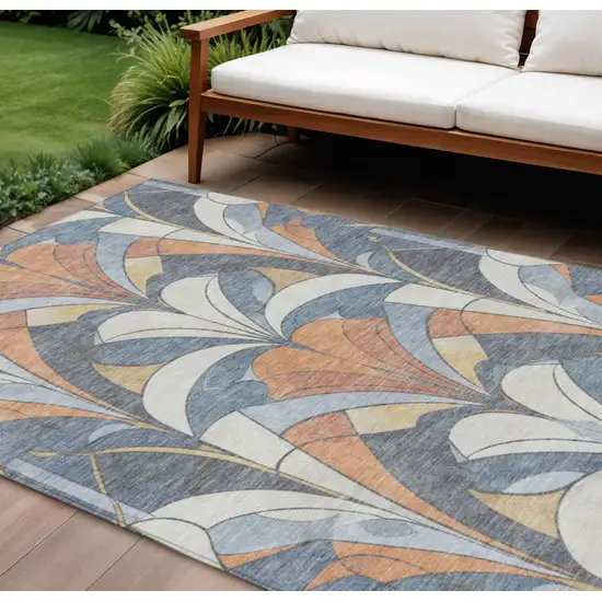 Denim Blue Copper And Ivory Geometric Washable Indoor Outdoor Area Rug Photo 3