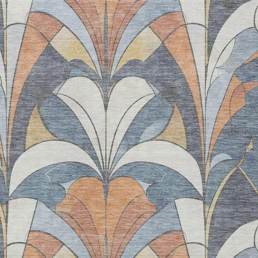 Denim Blue Copper And Ivory Geometric Washable Indoor Outdoor Area Rug Photo 6