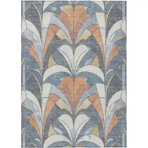 Photo of Denim Blue Copper And Ivory Geometric Washable Indoor Outdoor Area Rug