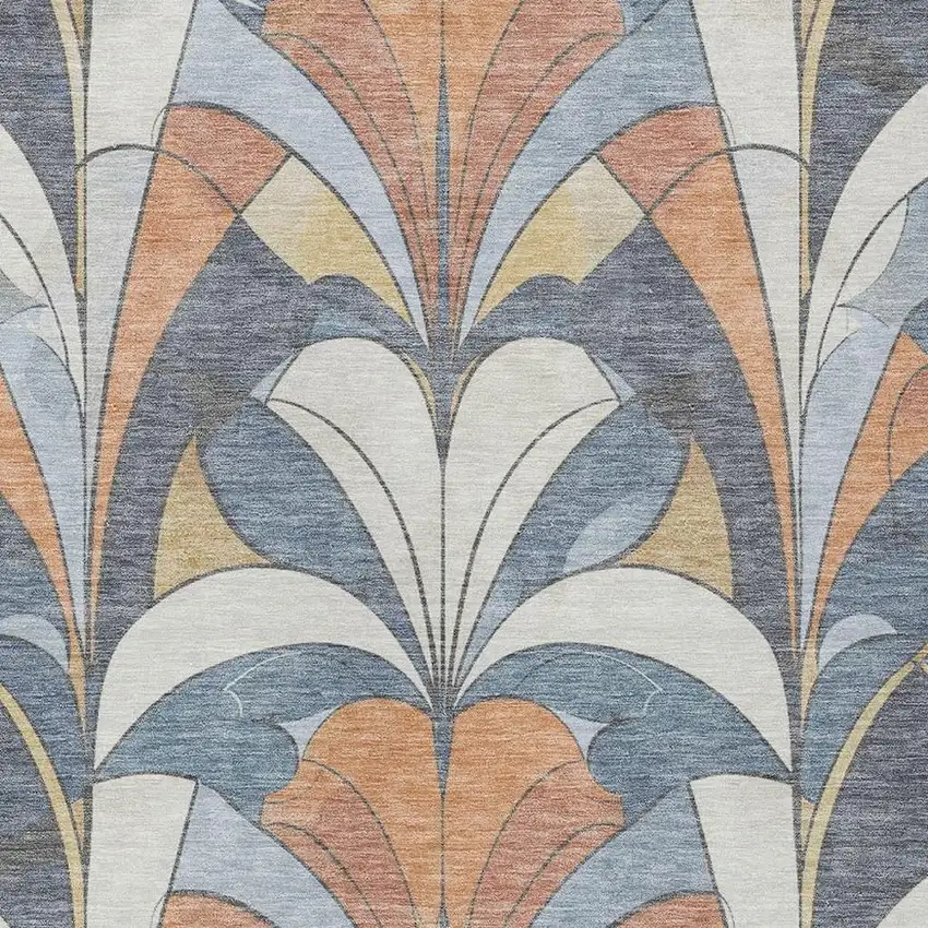 Denim Blue Copper And Ivory Geometric Washable Indoor Outdoor Area Rug Photo 7