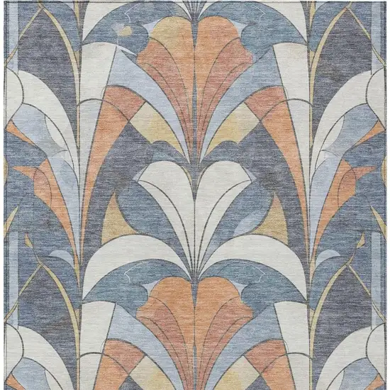 Denim Blue Copper And Ivory Geometric Washable Indoor Outdoor Area Rug Photo 6