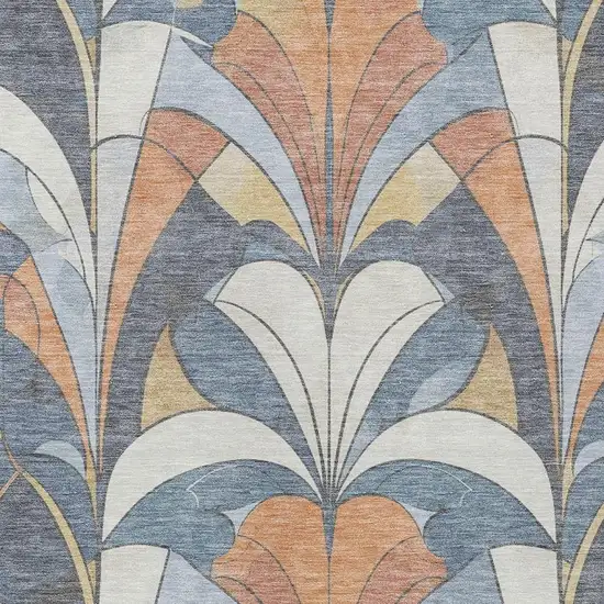 Denim Blue Copper And Ivory Geometric Washable Indoor Outdoor Area Rug Photo 5