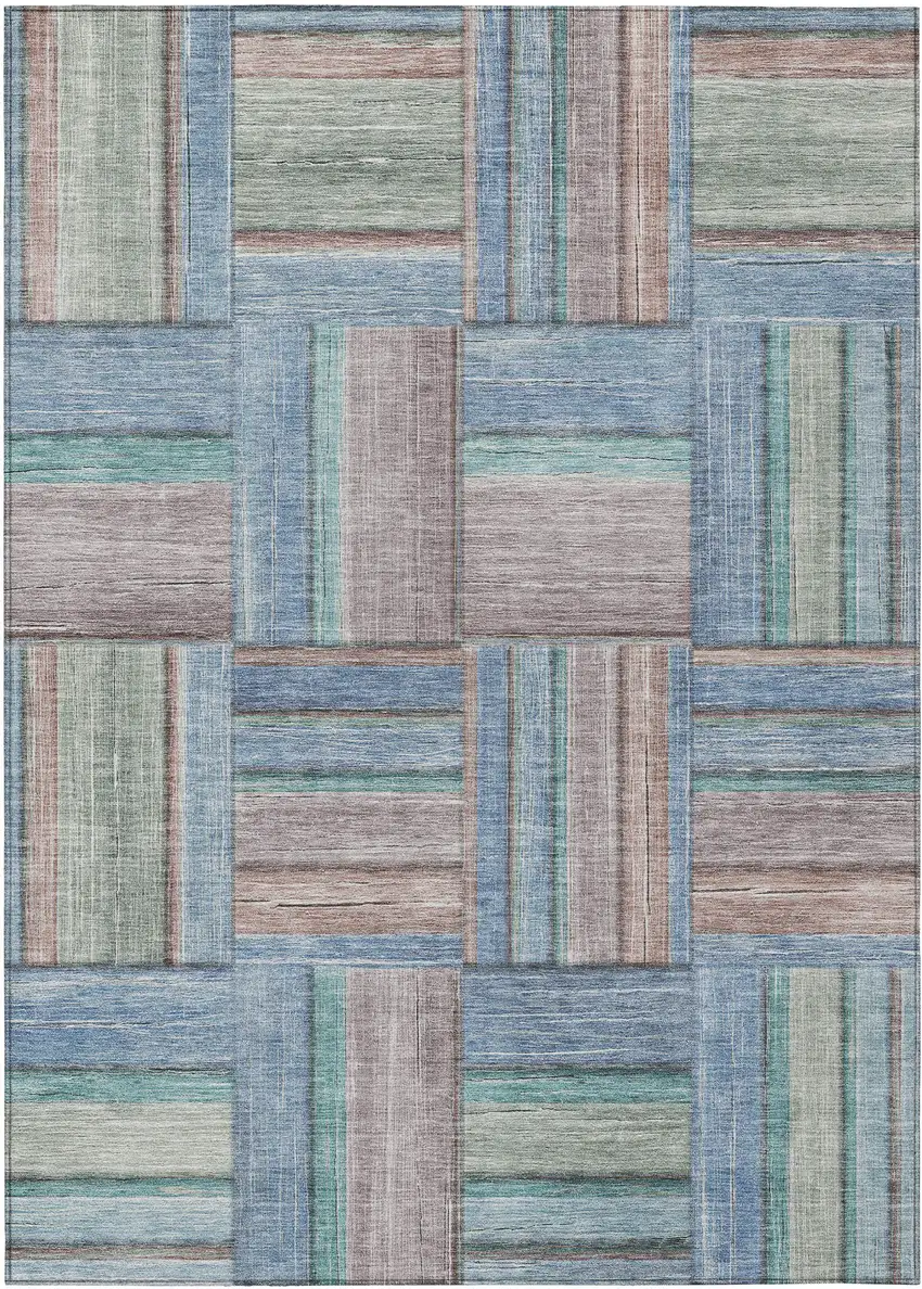 Denim Blue Coral And Gray Geometric Washable Indoor Outdoor Area Rug Photo 4