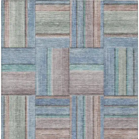 Denim Blue Coral And Gray Geometric Washable Indoor Outdoor Area Rug Photo 5